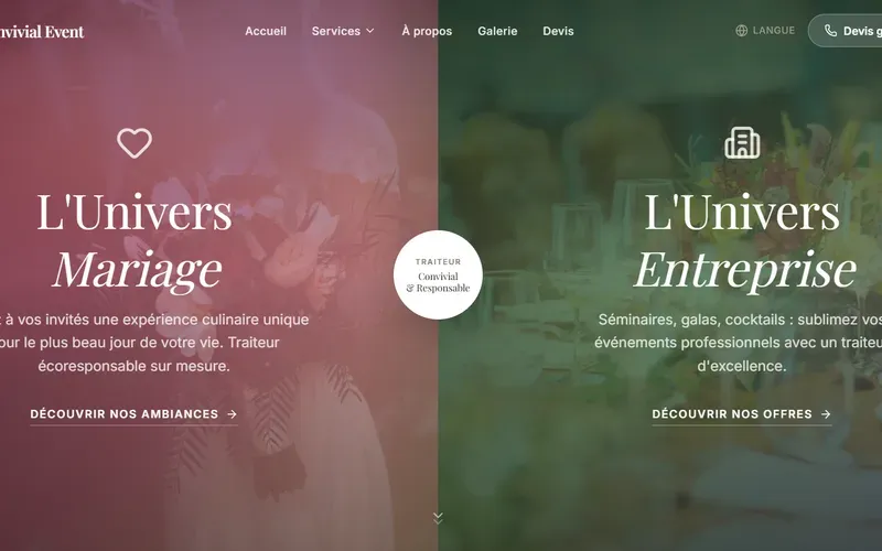 Le site de Convivial Event, traiteur éco-responsable, réalisé par Webomax