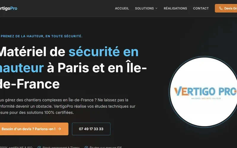 Page d'accueil du site VertigoPro