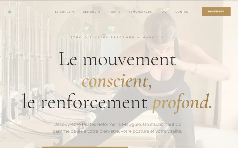 Site premium studio Pilates avec réservation en ligne et paiement Stripe - Webomax - vue 1